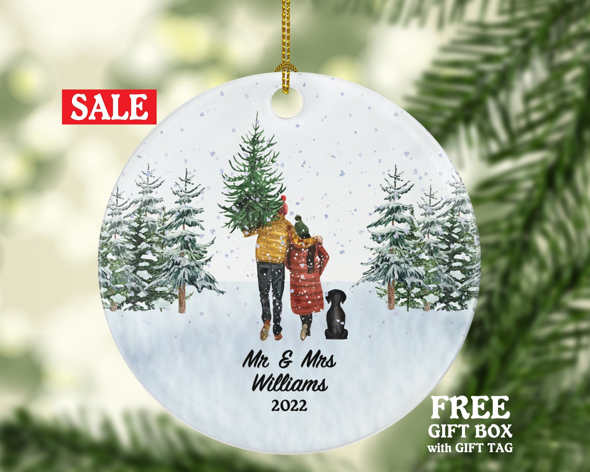Married Mr & Mrs Couple with Dog Cat Pet Owner Christmas Ornament Personalized Newlywed First Christmas as Mr. and Mrs. Wedding Custom Gift