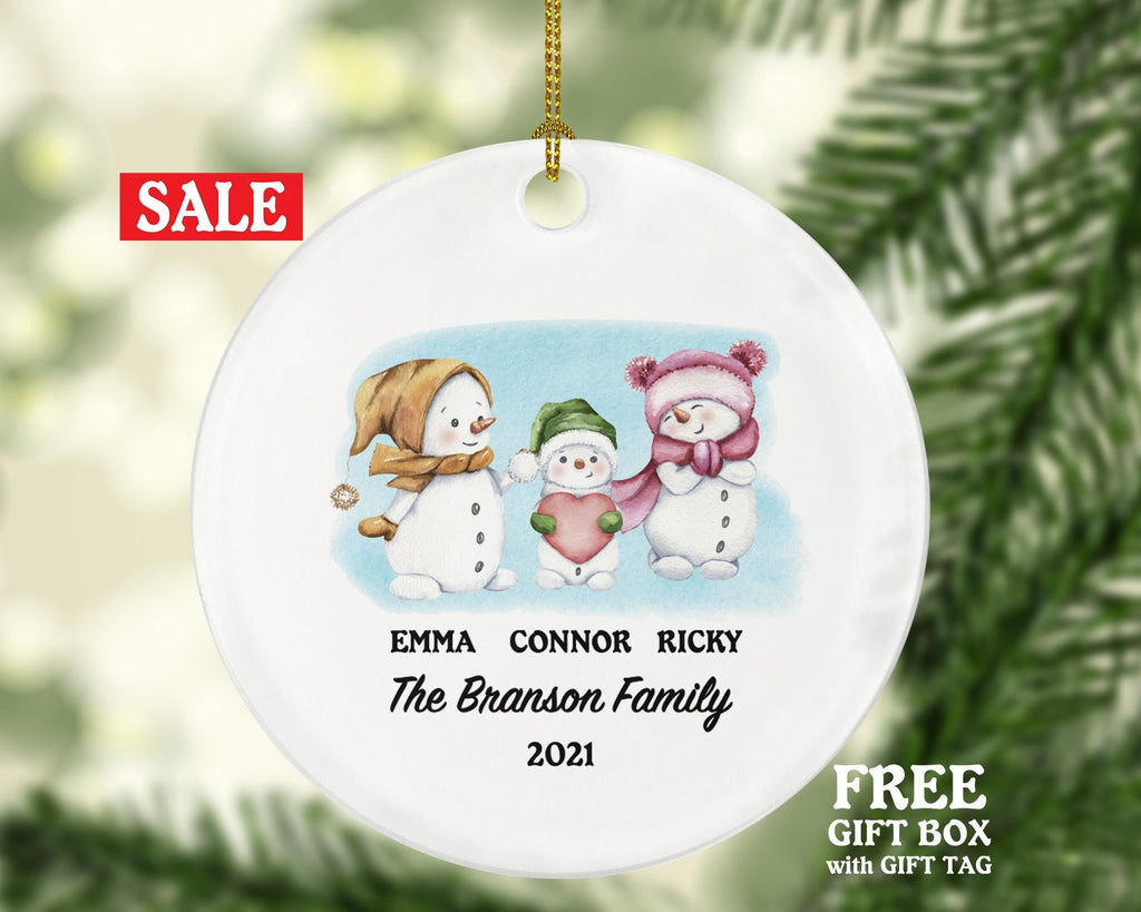 Family of 3 Christmas Ornament Personalized - Parents Mother Father Child Girl Boy Mom Dad Gift - Snowmen Family