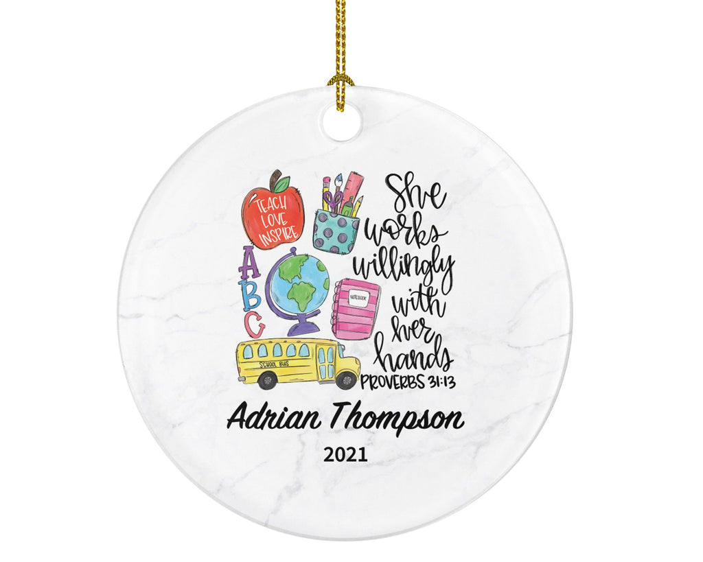 Teacher Ornament Personalized - Teach Love Inspire Teacher Custom Gift Apple from Student Appreciation Mr Mrs School Graduate Graduation