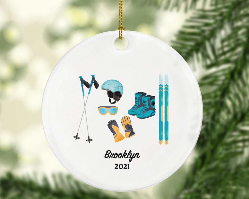 Skiing Christmas Ornaments Downhill Skier, Ski Trip Vacation, Winter Sports Ornament Personalized Gift Sports Hobby Occupation