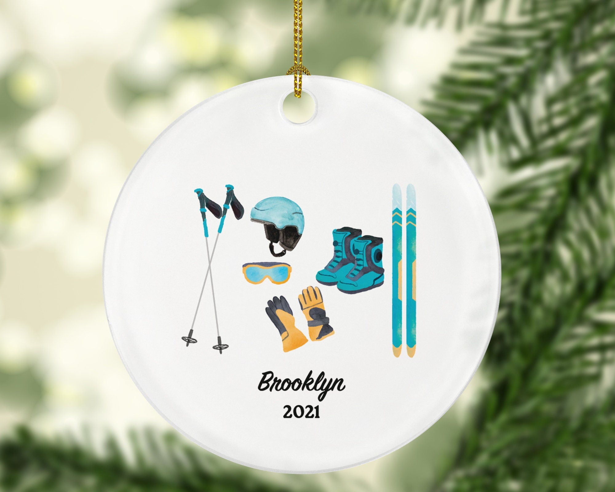 Skiing Christmas Ornaments Downhill Skier, Ski Trip Vacation, Winter Sports Ornament Personalized Gift Sports Hobby Occupation