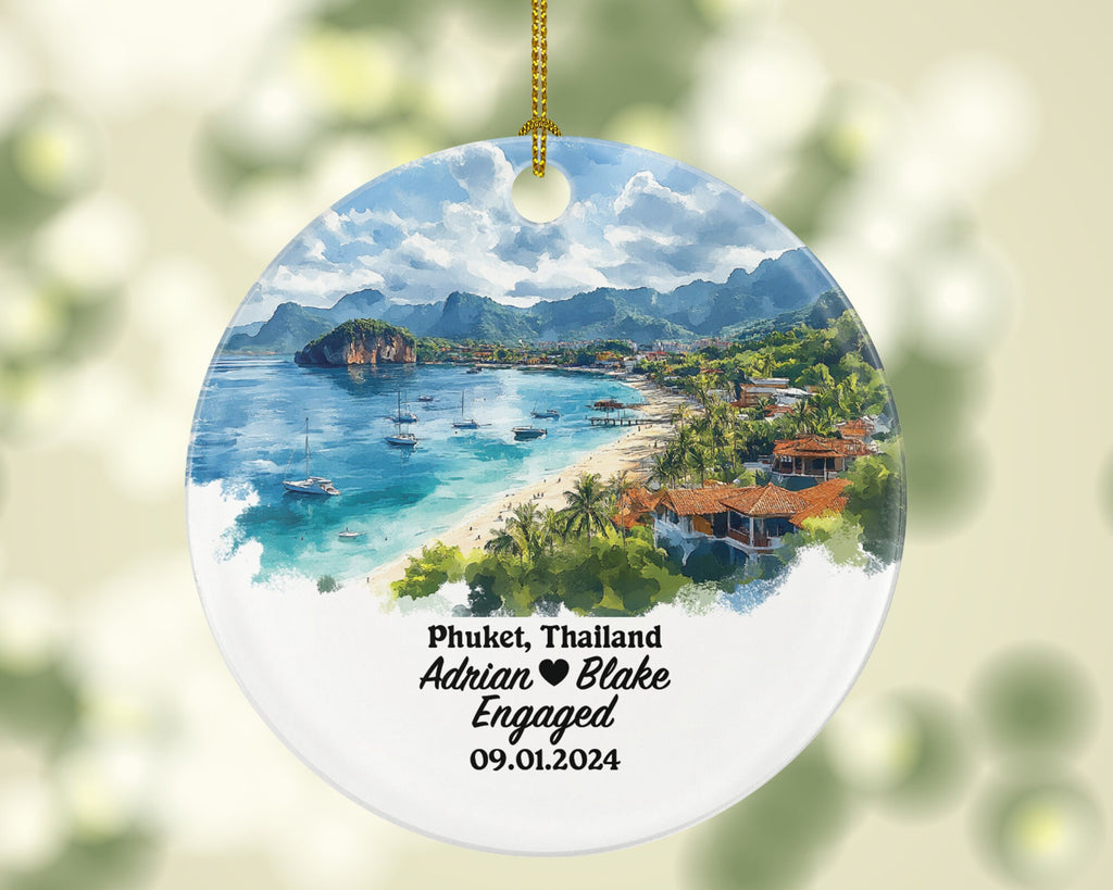 Phuket Christmas Ornament Personalized - Thailand Engaged Married Family Together Couple Travel Honeymoon Engagement Marriage