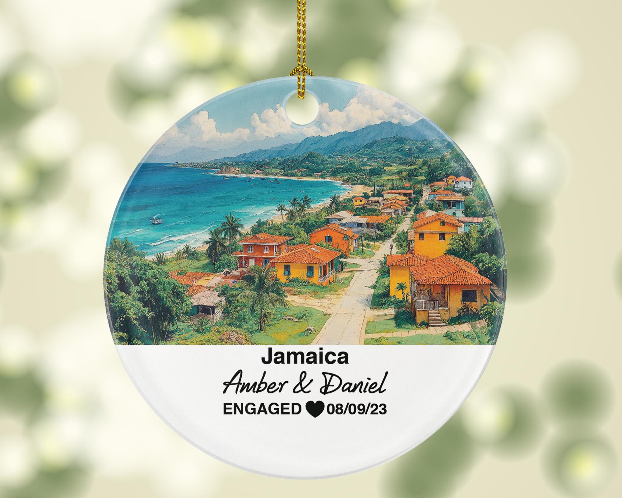 Custom Jamaica Christmas Ornament, Montego Bay, Blue Mountains, Personalized Couple Gift, Celebrate Wedding, Engagement, Honeymoon