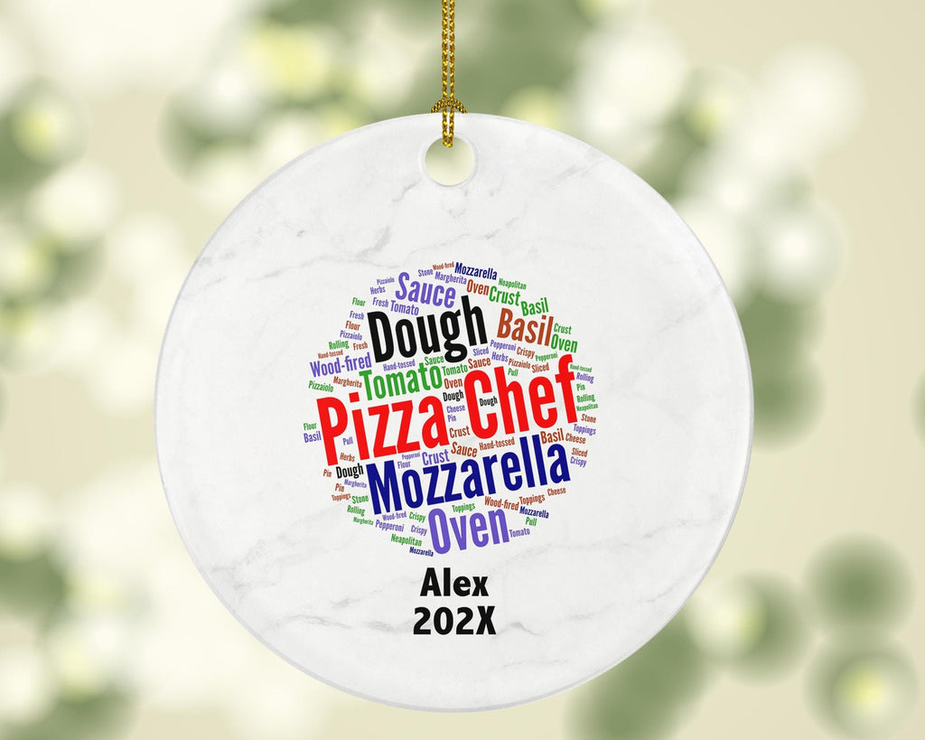 Personalized Pizza Chef Ornament – Custom Pizza Maker Christmas Gift – Culinary Word Art Ornament – Chef Holiday Keepsake