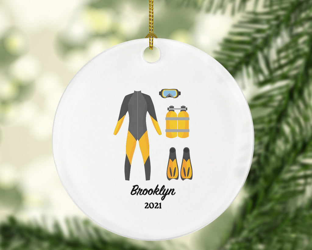 Personalized Scuba Diving Christmas Ornament, Diving Lover Gift, Diving Equipment Christmas Tree Ornament