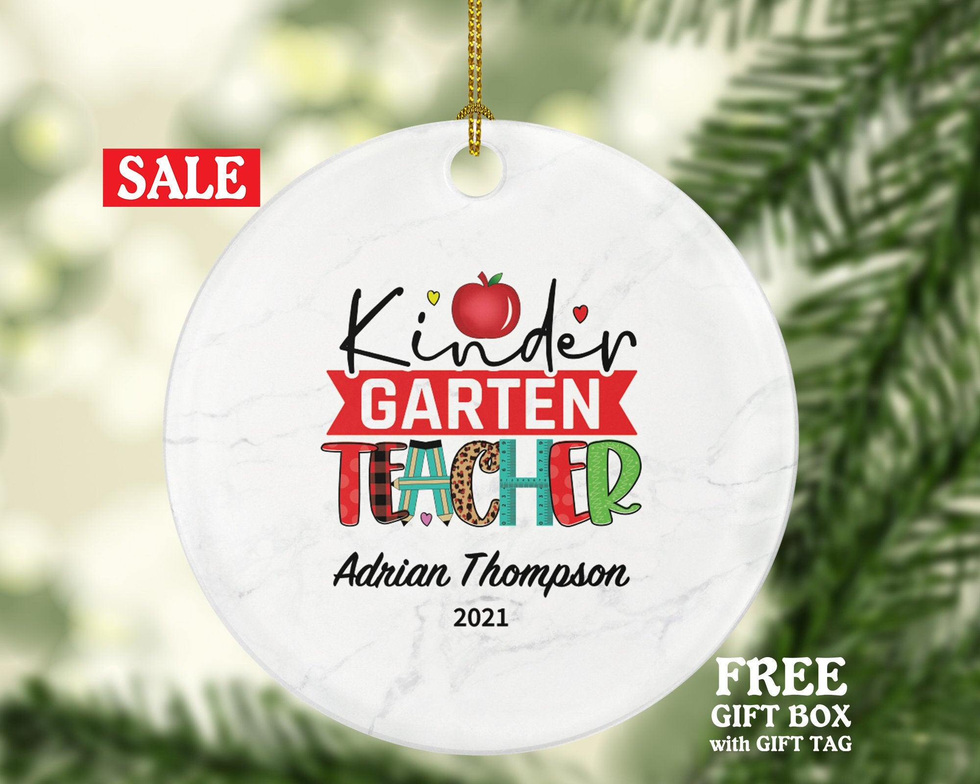 Kindergarten Teacher Ornament Personalized - Preschool Montessori Tiny Humans Teacher Custom Gift from Student Appreciation Mr Mrs School