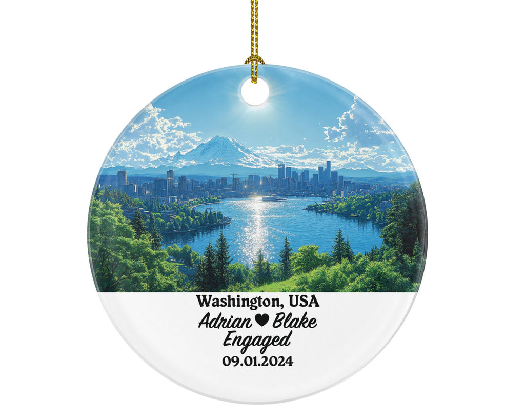 Washington Christmas Ornament Personalized - WA Engaged Married Family Together Couple Travel Honeymoon Engagement Marriage