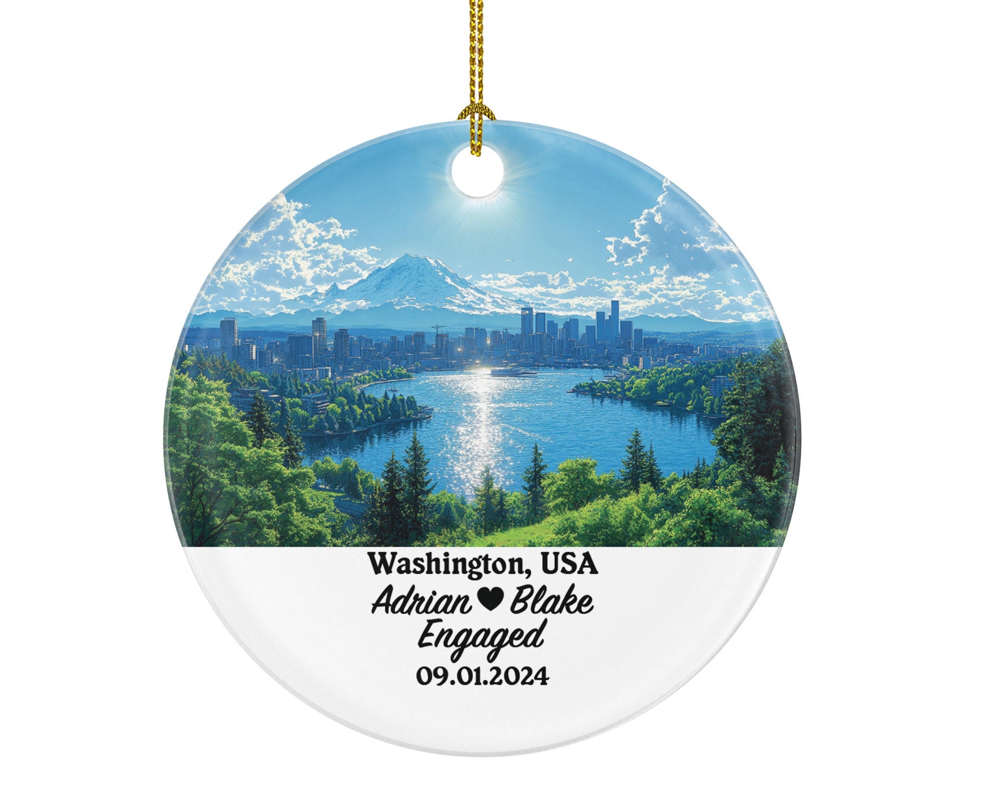 Washington Christmas Ornament Personalized - WA Engaged Married Family Together Couple Travel Honeymoon Engagement Marriage