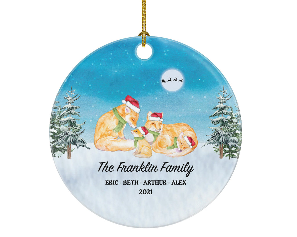 Personalized Family of 4 Christmas Ornaments Fox Foxes Family Custom Names Watercolor Family of Four First Ornament Gift for with Kids Xmas