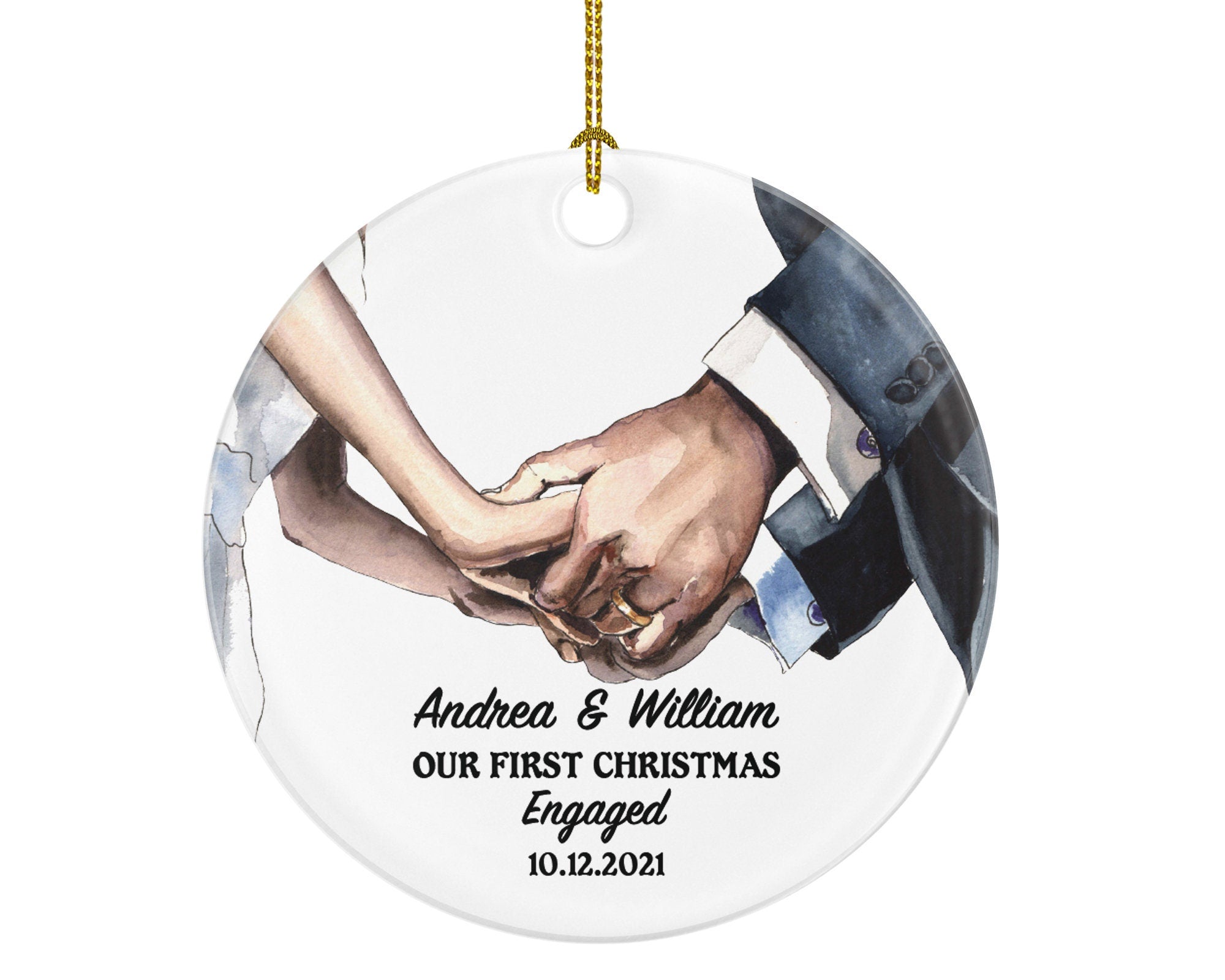 Our First Christmas Engaged Christmas Ornament - Engagement Announcement Couple Hands - Personalized Couple Gift Custom