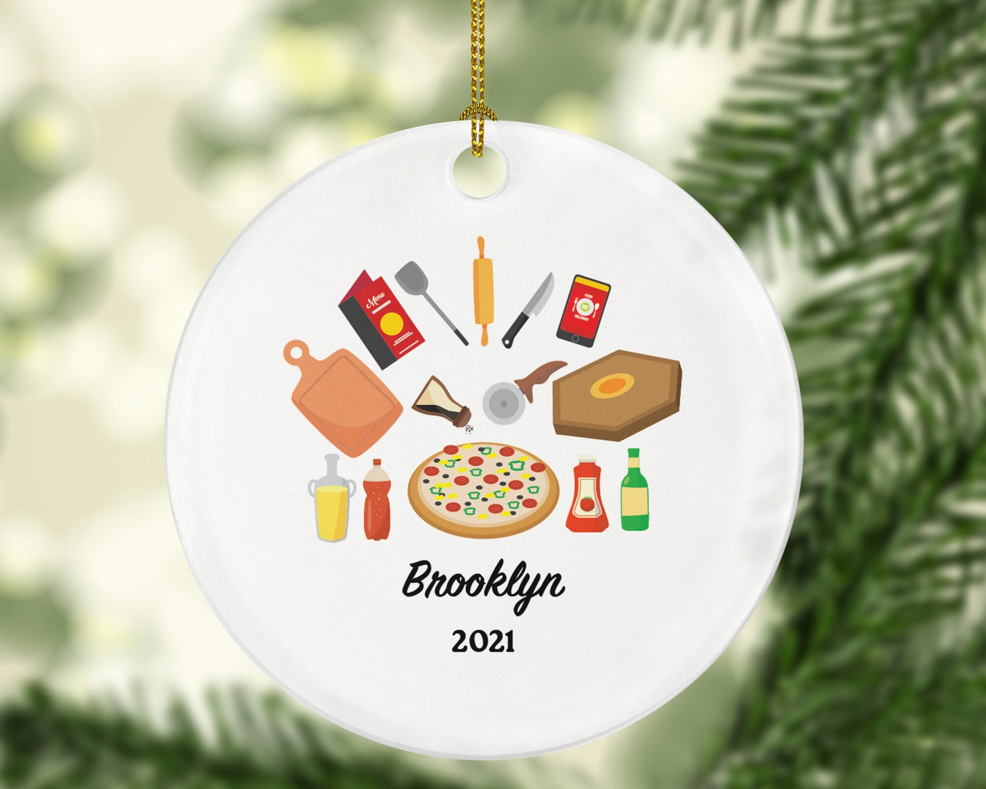 Pizza Shop Owner Worker Pizza Chef Christmas Ornament Personalized, Custom Cooking Kitchen with Name Gift for Best Chef Cooking Lover