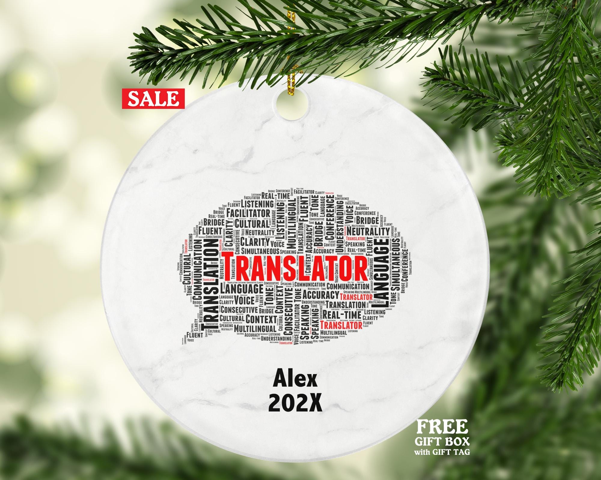 Personalized Translator Ornament – Custom Gift for Linguists and Language Professionals – Word Art Keepsake
