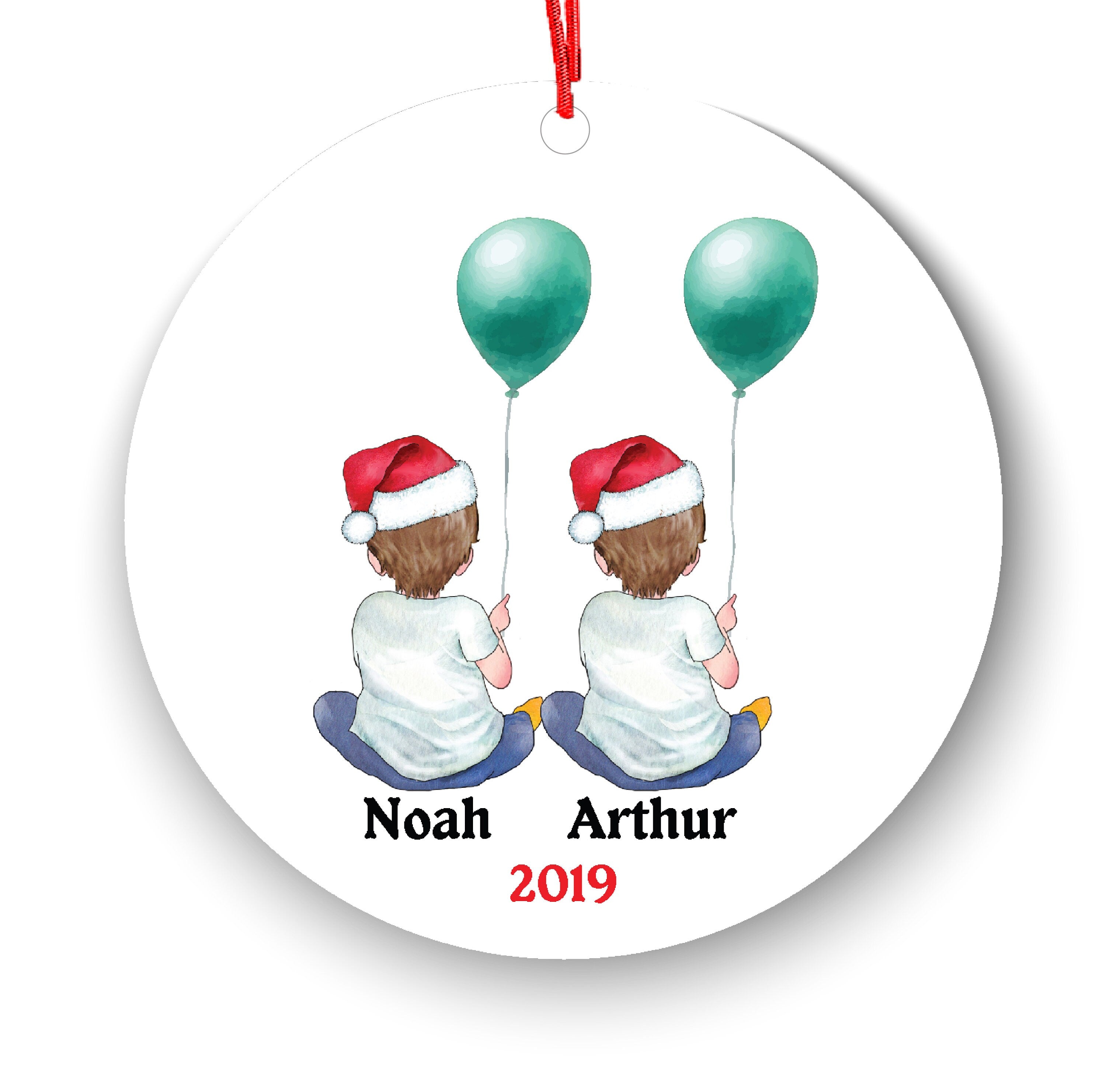 Personalized Christmas Ornament Twin Baby Boys Girls Baby's First New Baby Portrait Parent Mommy Daddy Mom Dad Newborn 1st Gift Custom Name