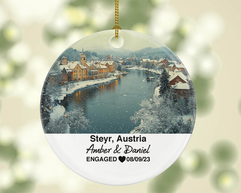 Custom Austria Steyr Ornament – Personalized Enns River, Lamberg Castle Keepsake, Couple Gift for Wedding or Honeymoon