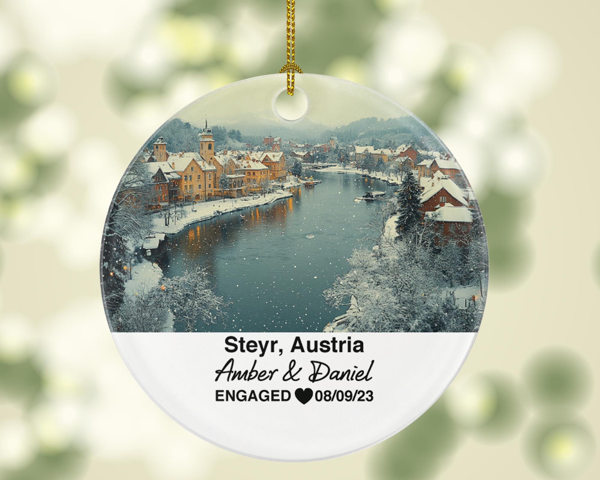 Custom Austria Steyr Ornament – Personalized Enns River, Lamberg Castle Keepsake, Couple Gift for Wedding or Honeymoon