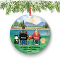 Personalized Camper Ornament: Couple with Dog and Cat in Forest