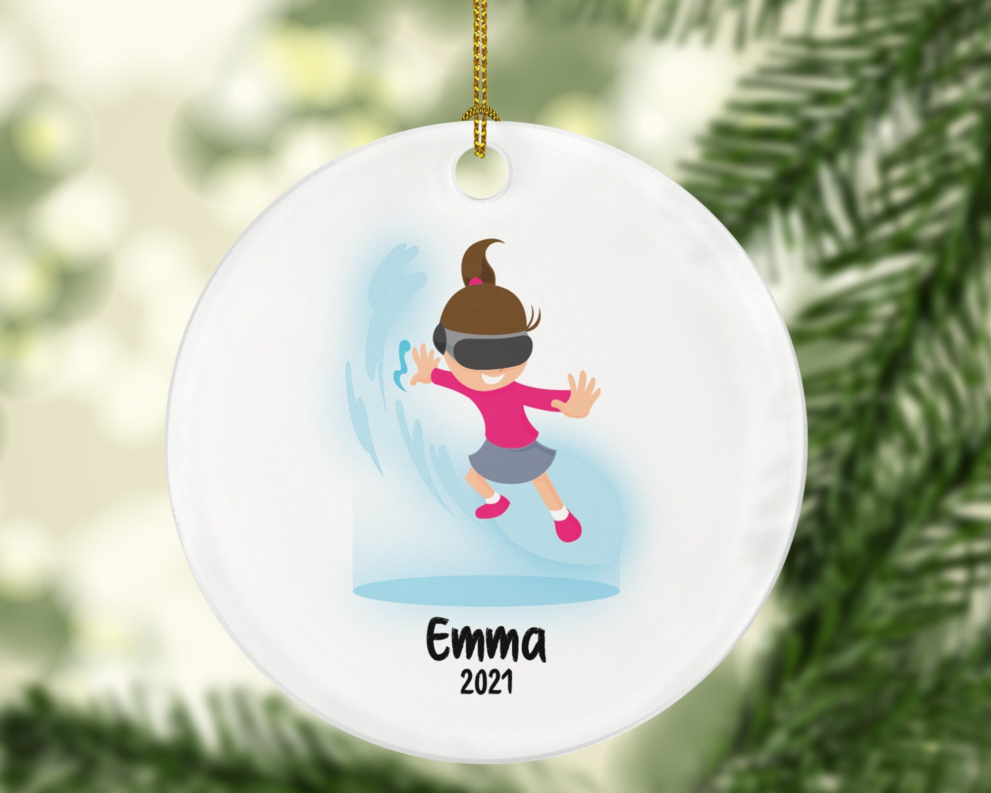Virtual Reality Male Personalized Christmas Ornament Child for Tree Girl Kid Brown White Skin Hair Blonde Dark Black Video Gamer Game Gift