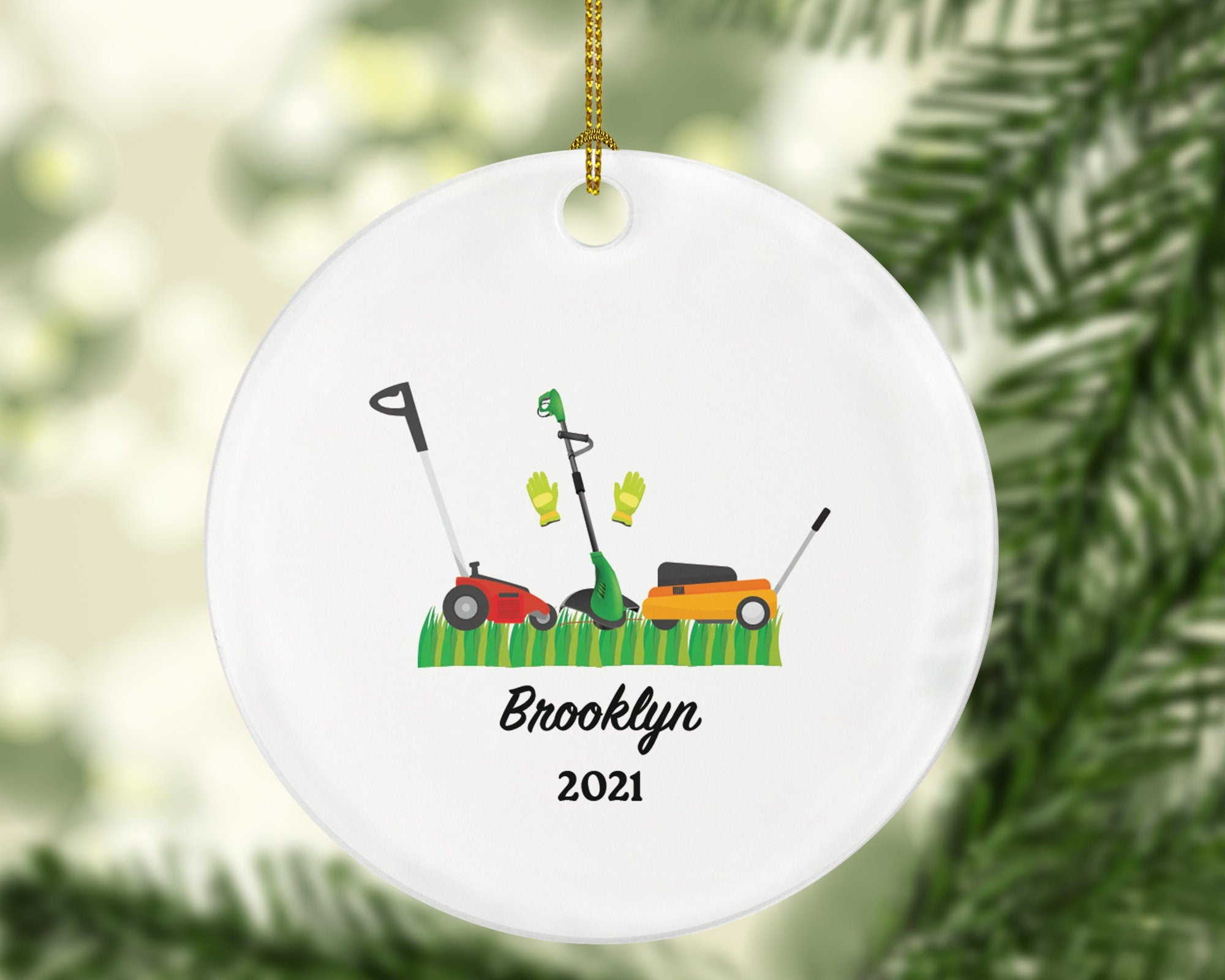 Lawn Mower Christmas Ornament Personalized, Mowing Grass, Lawn Care Worker, Landscapers, Cutting The Grass, Push Mower Gift For Lawn