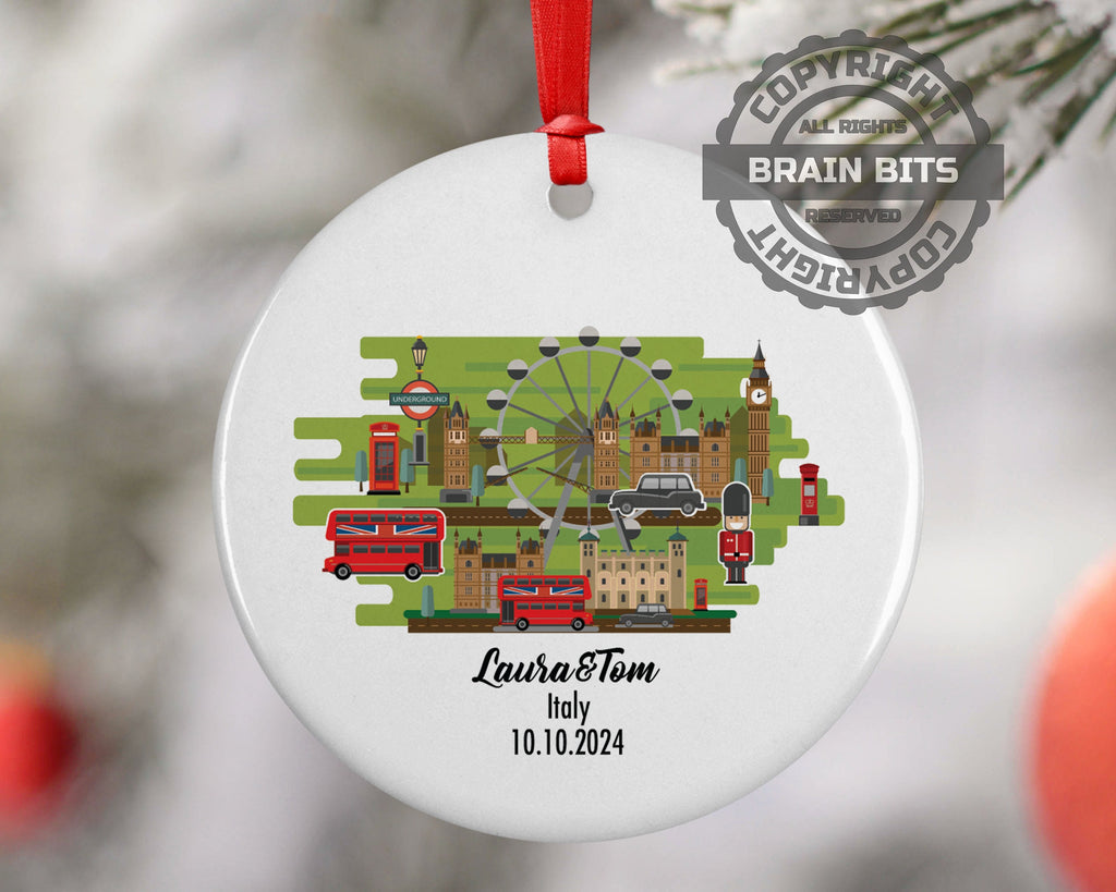 London Cultural Map, Ornament, Engagement, Married, Travel, Gift for Engaged Couple, Engagement Gift, Trip, Vacation Souvenir
