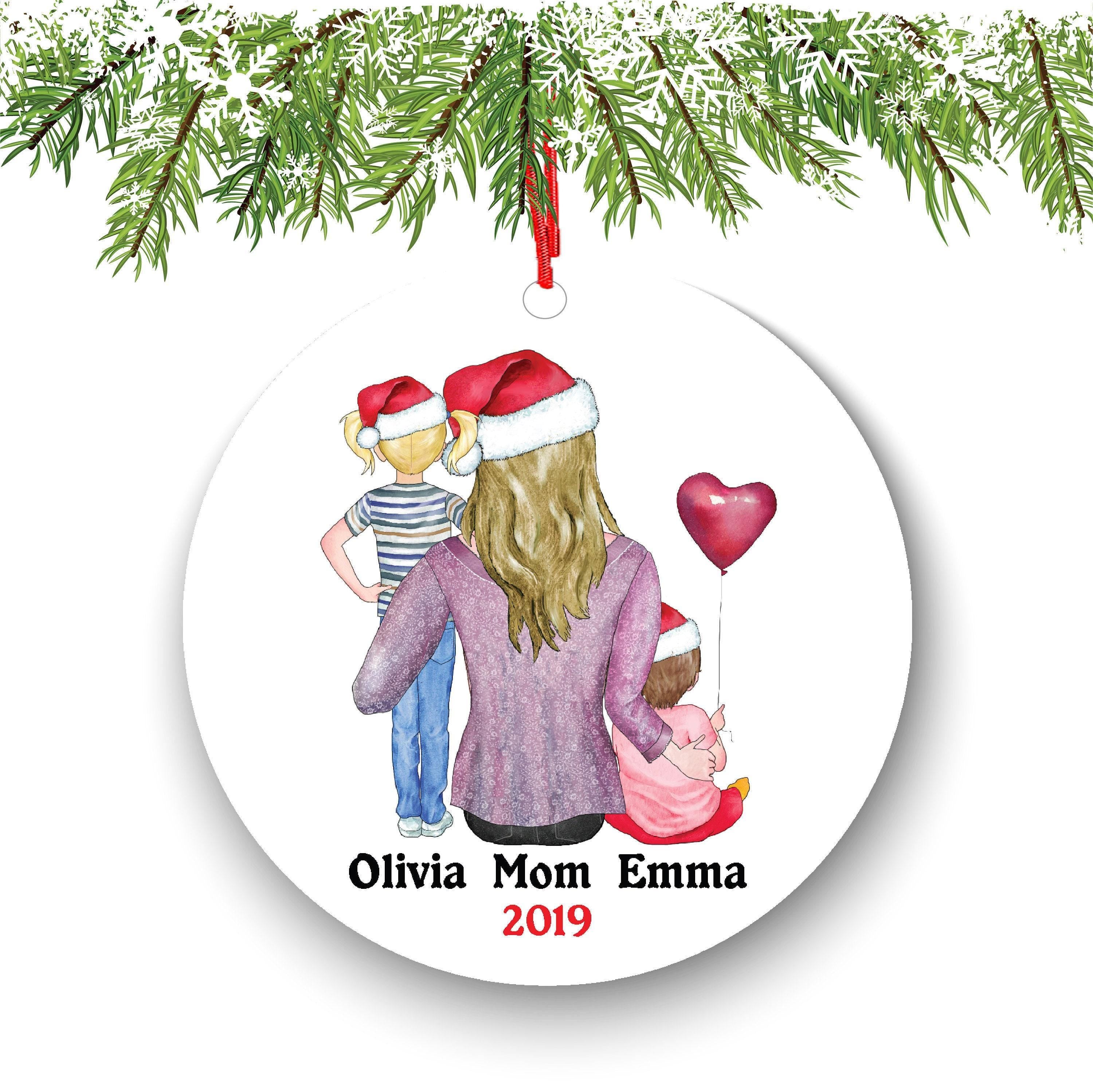 Personalized Mom Ornament: Single Mother of Two with Kids Portrait