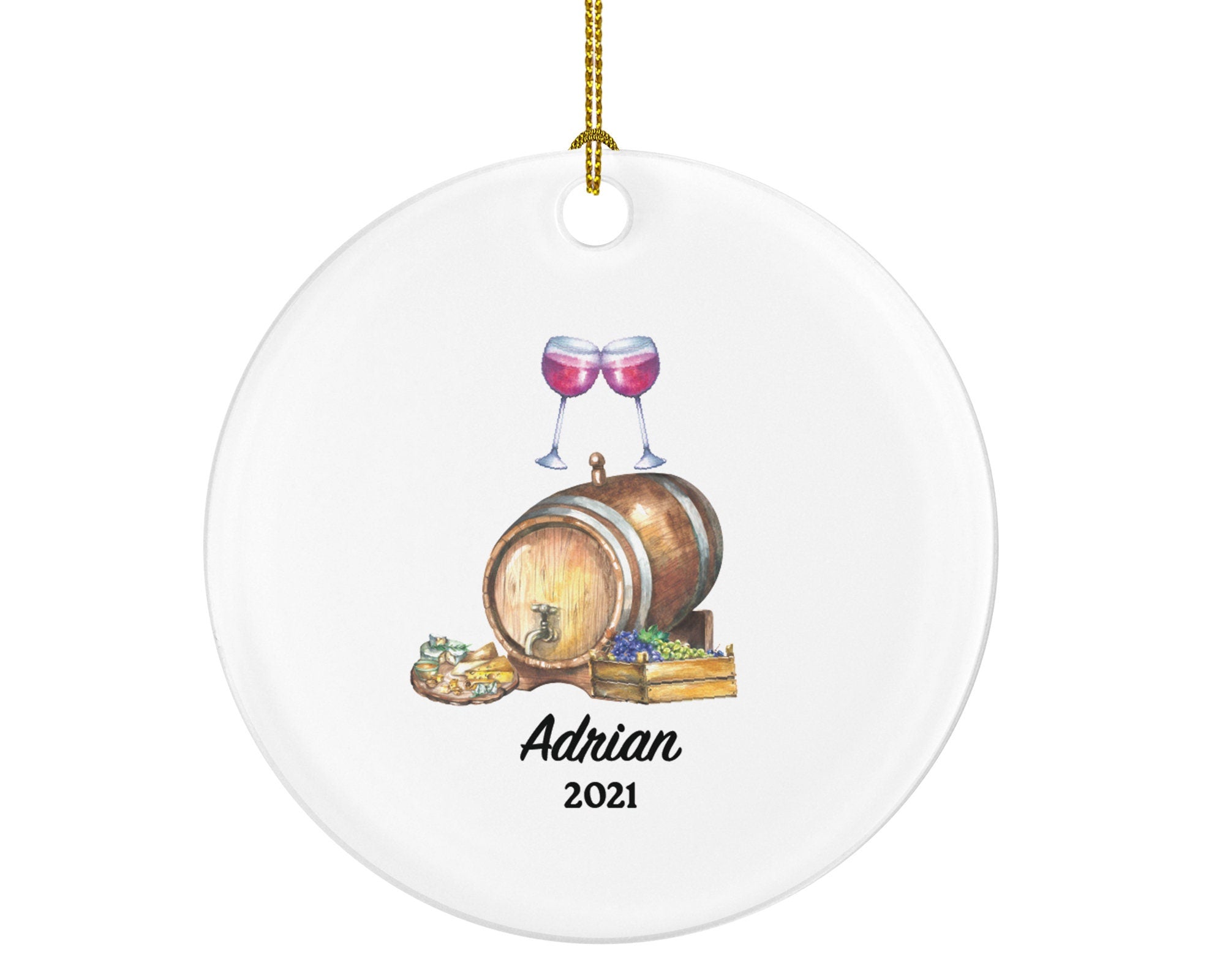 Wine Lover Christmas Ornament Personalized - Drinking Wine Drinker Wine Keg - Turning 21