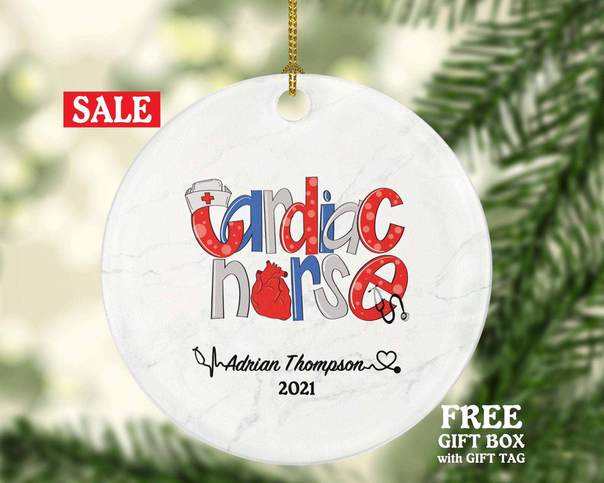 Cardiac Nurse CN Christmas Ornament Personalized - Nurse Registered Health Worker Gift from Patient for Nurse Custom Medical