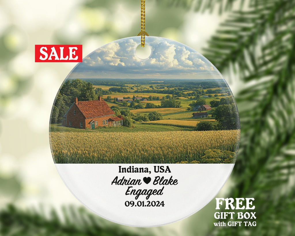 Indiana Christmas Ornament Personalized - IN Engaged Married Family Together Couple Travel Honeymoon Engagement Marriage