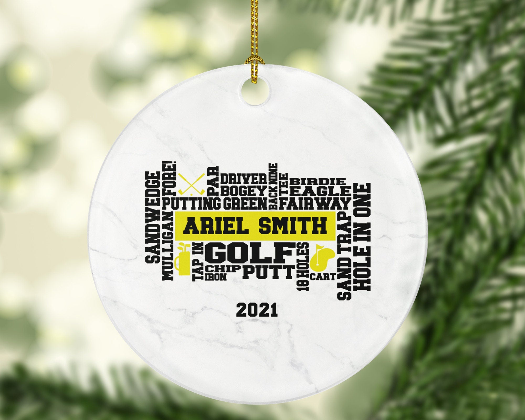 Golf Player Gamer Ball Golfer Golfing Custom Ornament - Personalized Boys Senior Christmas Sports Gift Name Date
