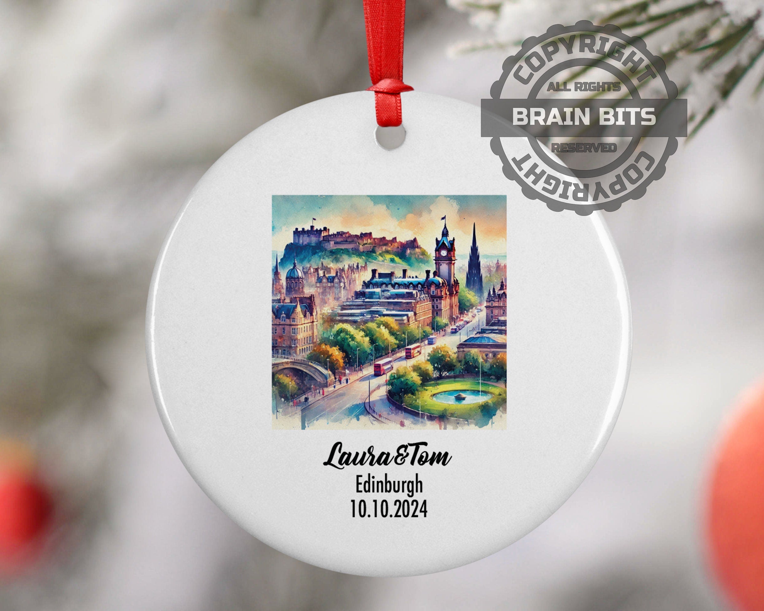 Edinburgh, Scotland, UK, Ornament, Engagement, Married, Travel, Gift for Engaged Couple, Engagement Gift, Trip, Vacation Souvenir