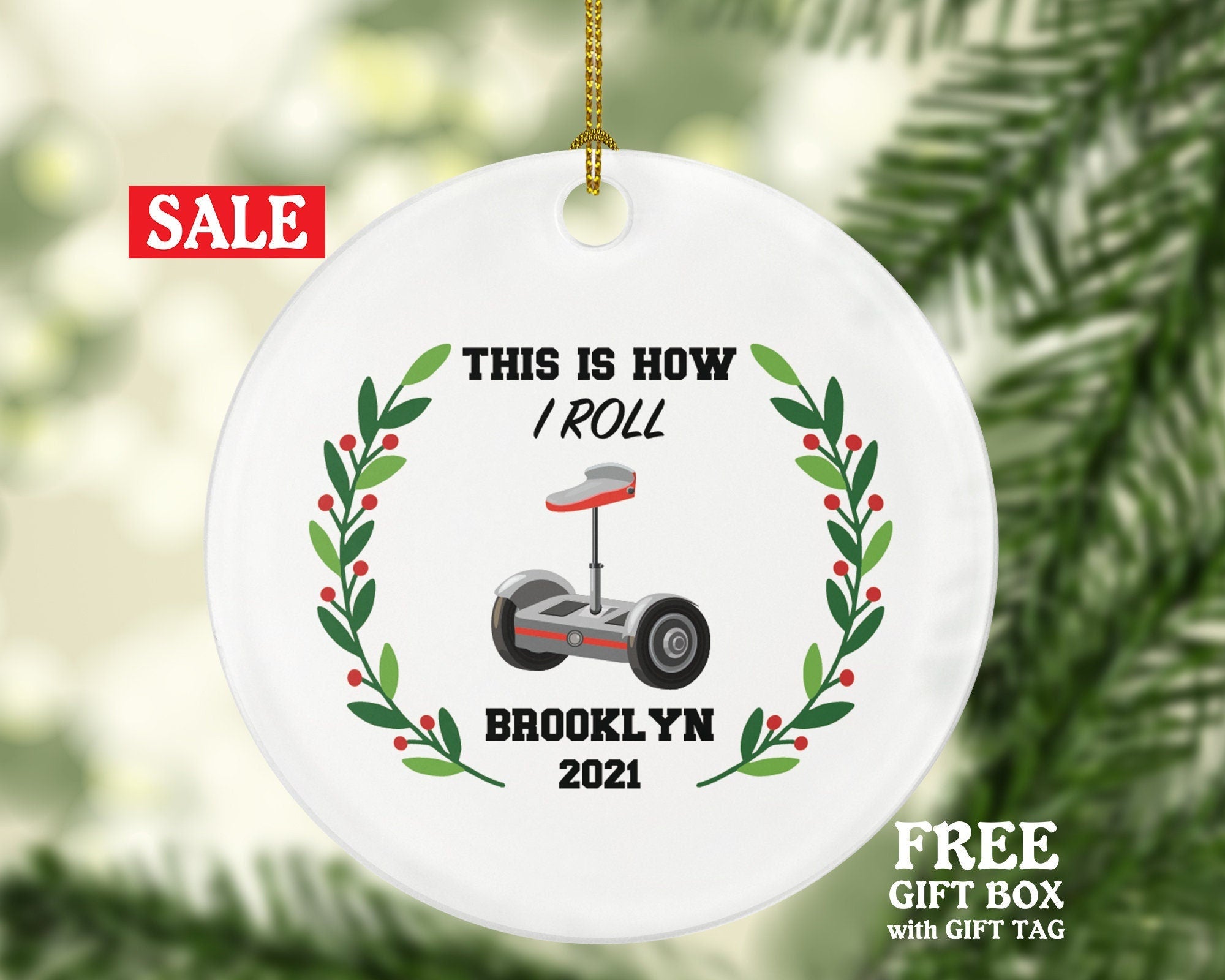 Electric Scooter Christmas Ornament Personalized - Riding Scooter Gift Motorized Kids Balance Board Wheel Scooter, Hoverboard Segway