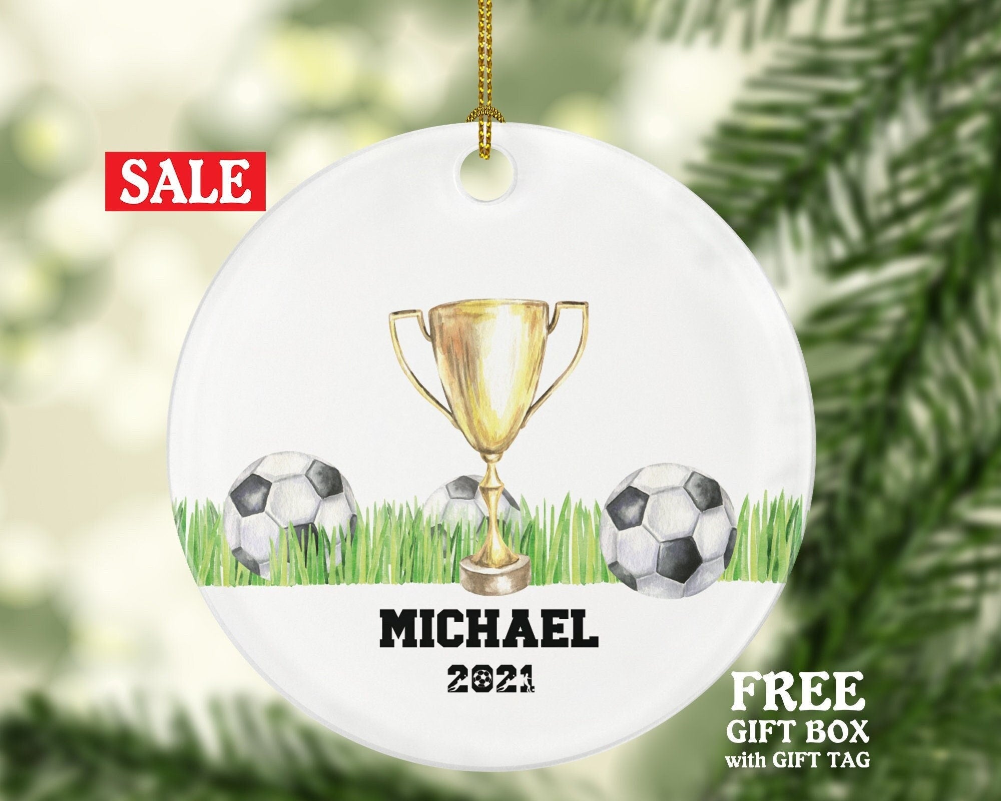 Soccer Playing Christmas Ornament - Goal Keeper Saver Coach Team Player Personalized Gift Gamer Sports Match Senior Custom Ball Cup Champion