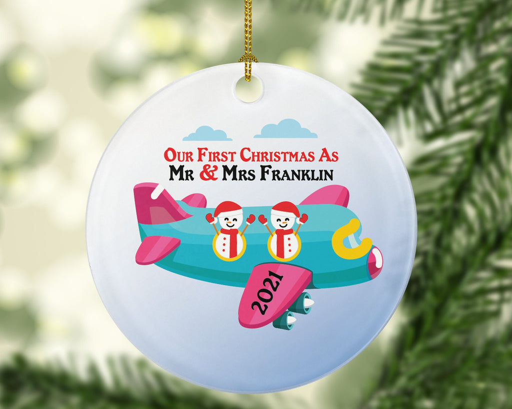 Personalized First Christmas As Mr & Mrs Airplane Ride Vacation Christmas Ornament, Wedding First Married Wedding Gift for Newlywed