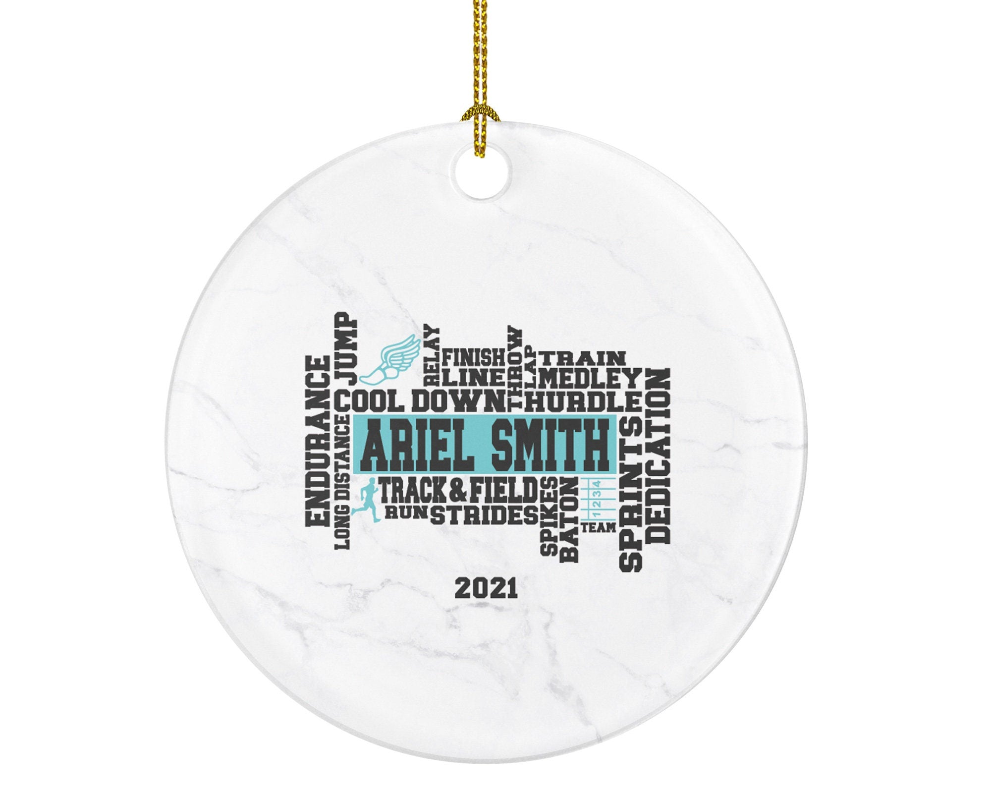 Track and Field Christmas Ornament Personalized - Running, Jumping, and Throwing Skills Gift for Track & Field - Custom Name Year