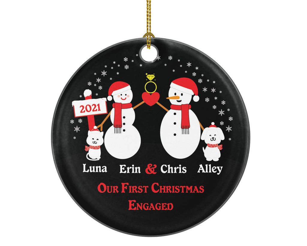 Personalized Engaged Ornament with Cat and Dog Pet, Engaged Couple Ornament, Our First Christmas Engaged Ornament, First Christmas