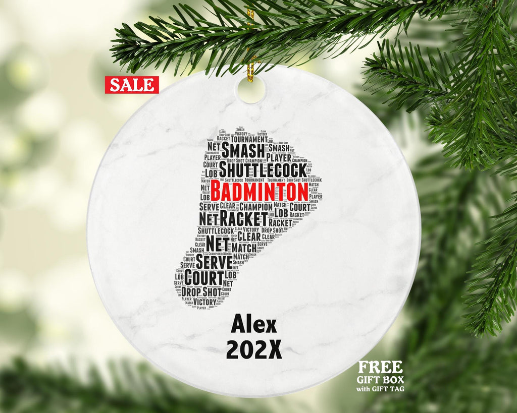 Personalized Badminton Christmas Ornament – Custom Sports Gift – Racket and Shuttlecock Ornament – Player Holiday Keepsake
