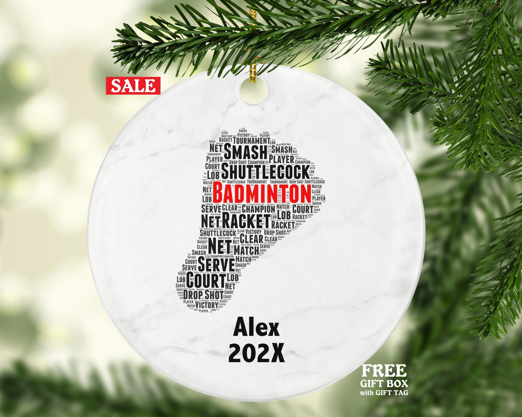Personalized Badminton Christmas Ornament – Custom Sports Gift – Racket and Shuttlecock Ornament – Player Holiday Keepsake