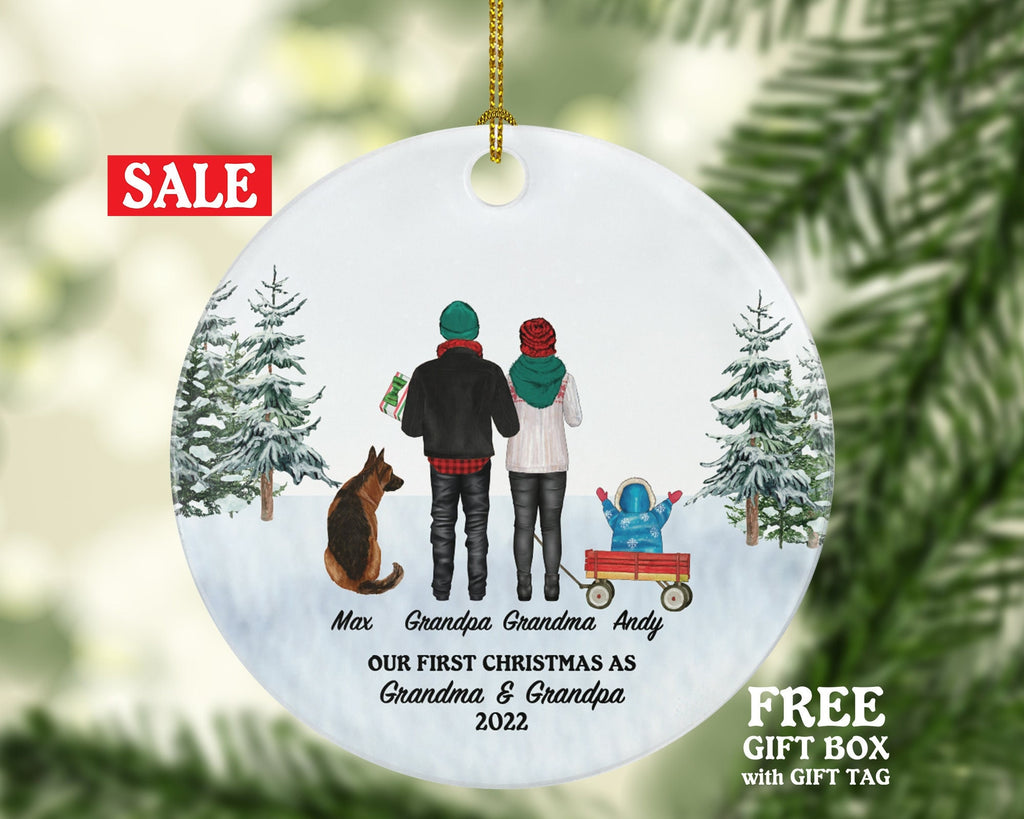 Grandma and Grandpa with Pet Dog Cat First Christmas Personalized Ornament Custom Grandparents Fur New Gift Lover Owner Holiday Rescue Breed