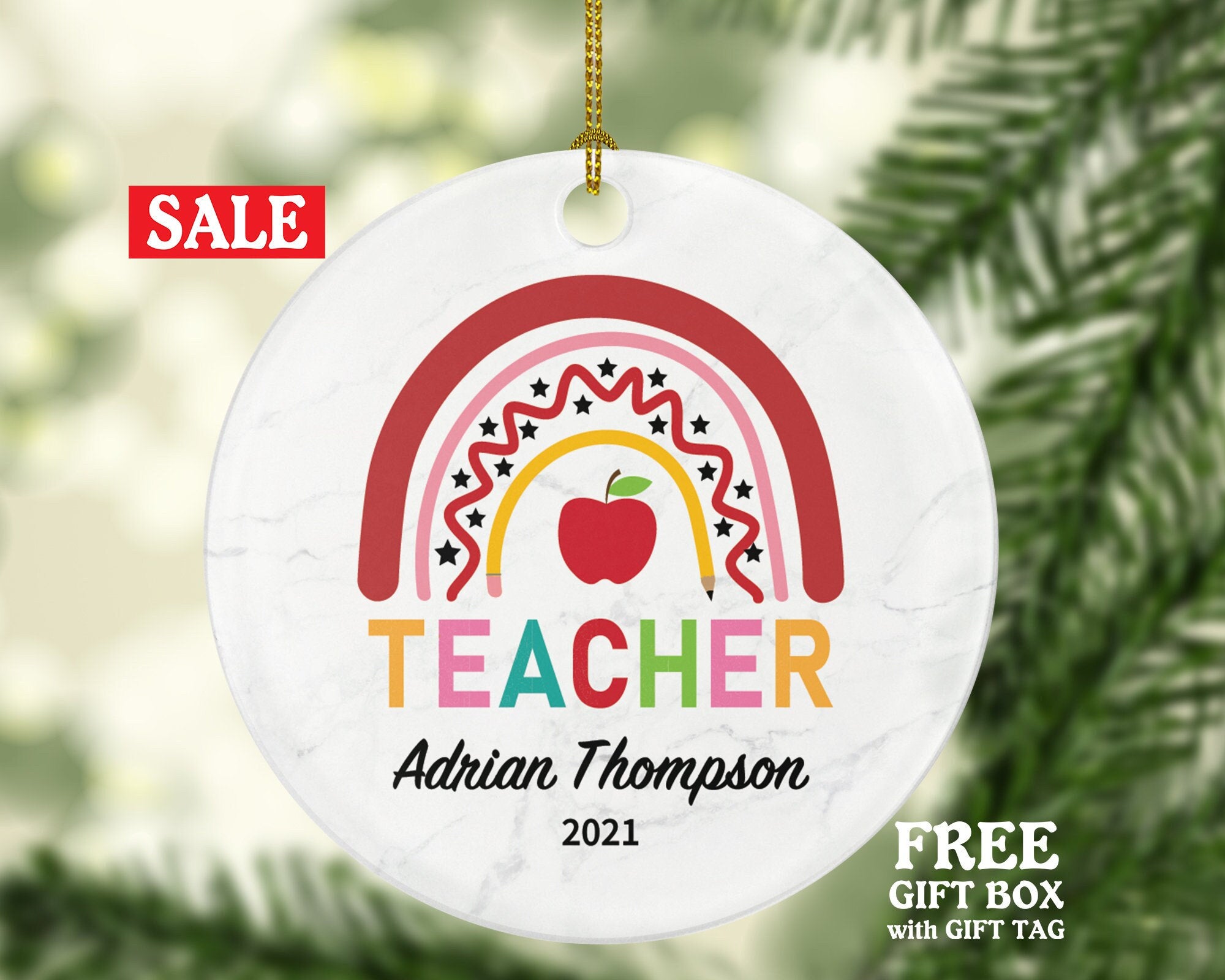 Creative Teacher Ornament Personalized - Custom Gift from Student Appreciation Mr Mrs School Rainbow Graduate Graduation