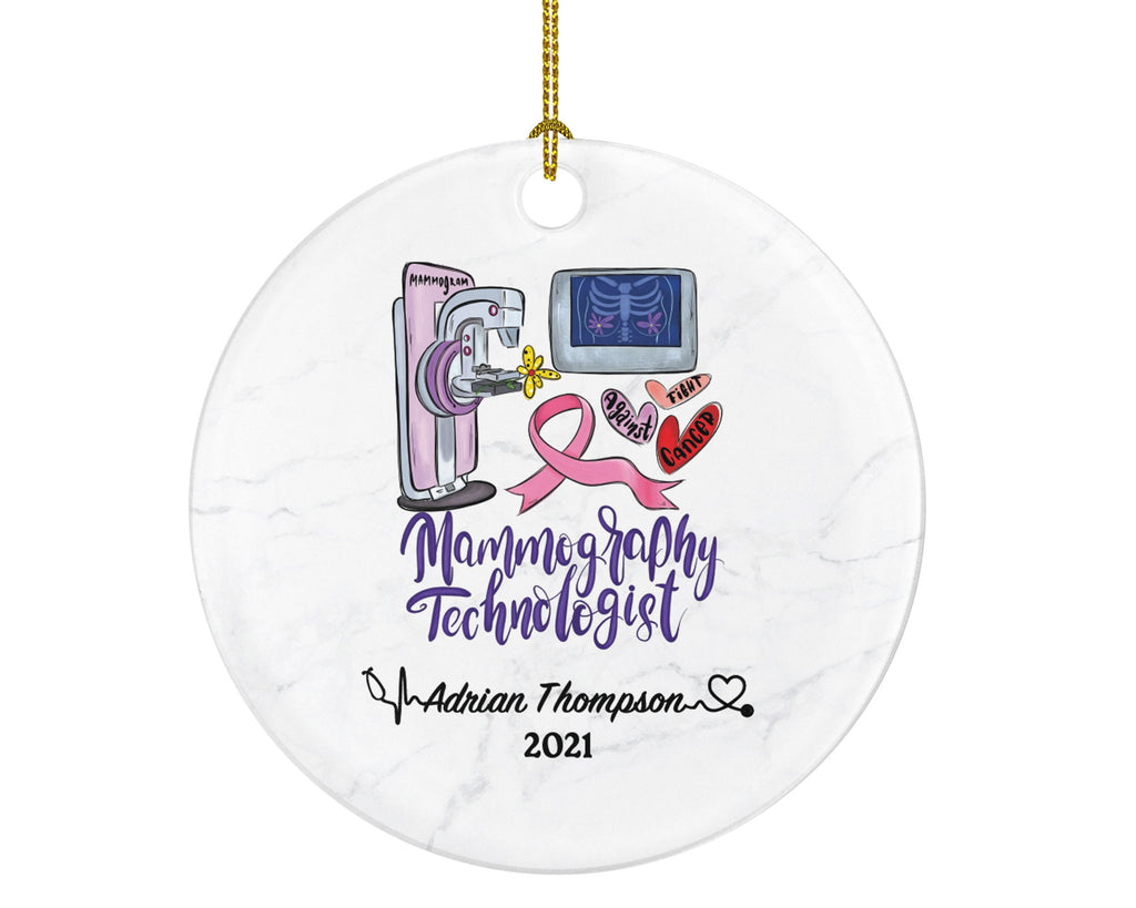 Mammography tech Christmas Ornament Personalized - Radiology Breast Cancer Awareness  Medical Scan Health Worker Mammo Gift