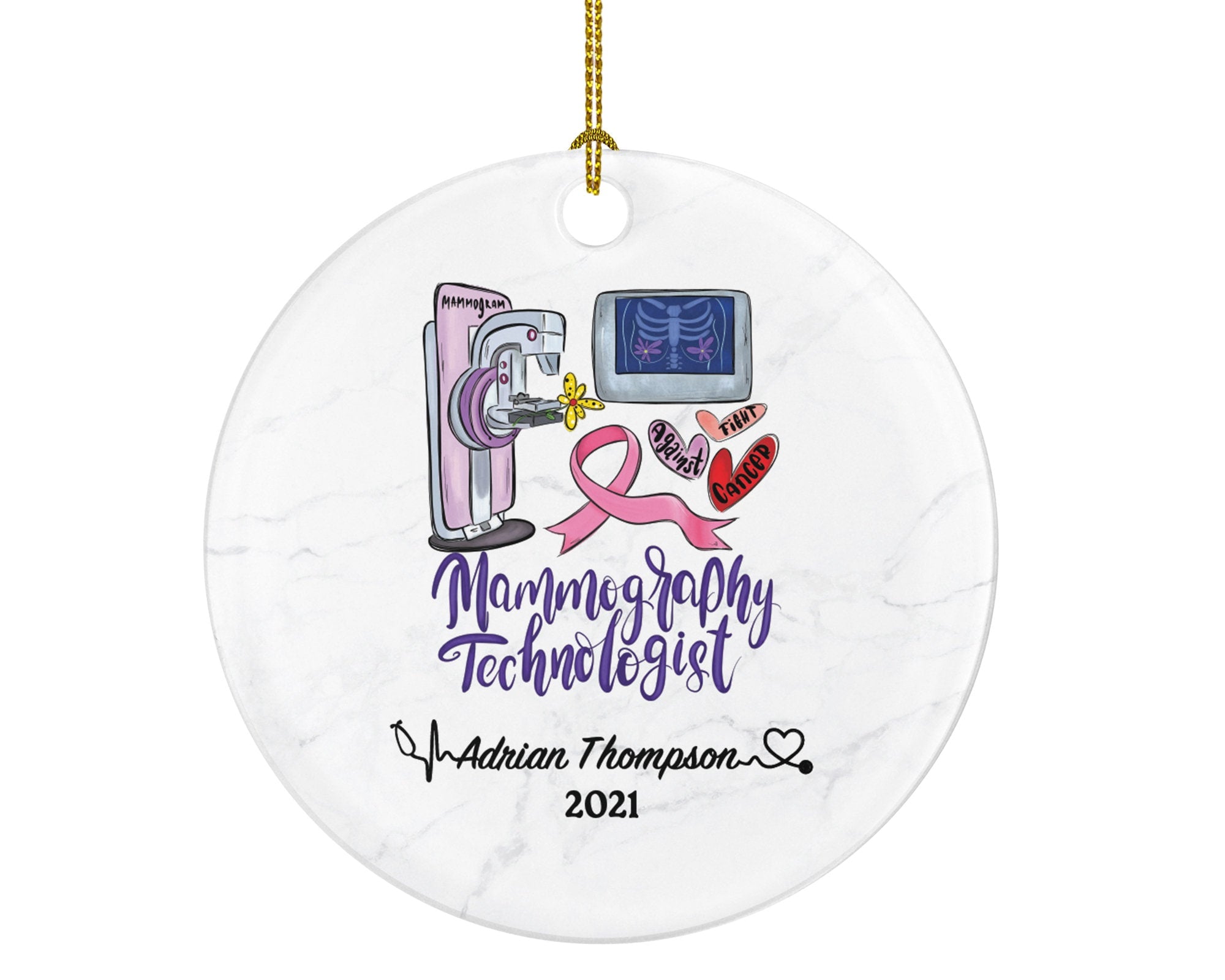 Mammography tech Christmas Ornament Personalized - Radiology Breast Cancer Awareness  Medical Scan Health Worker Mammo Gift