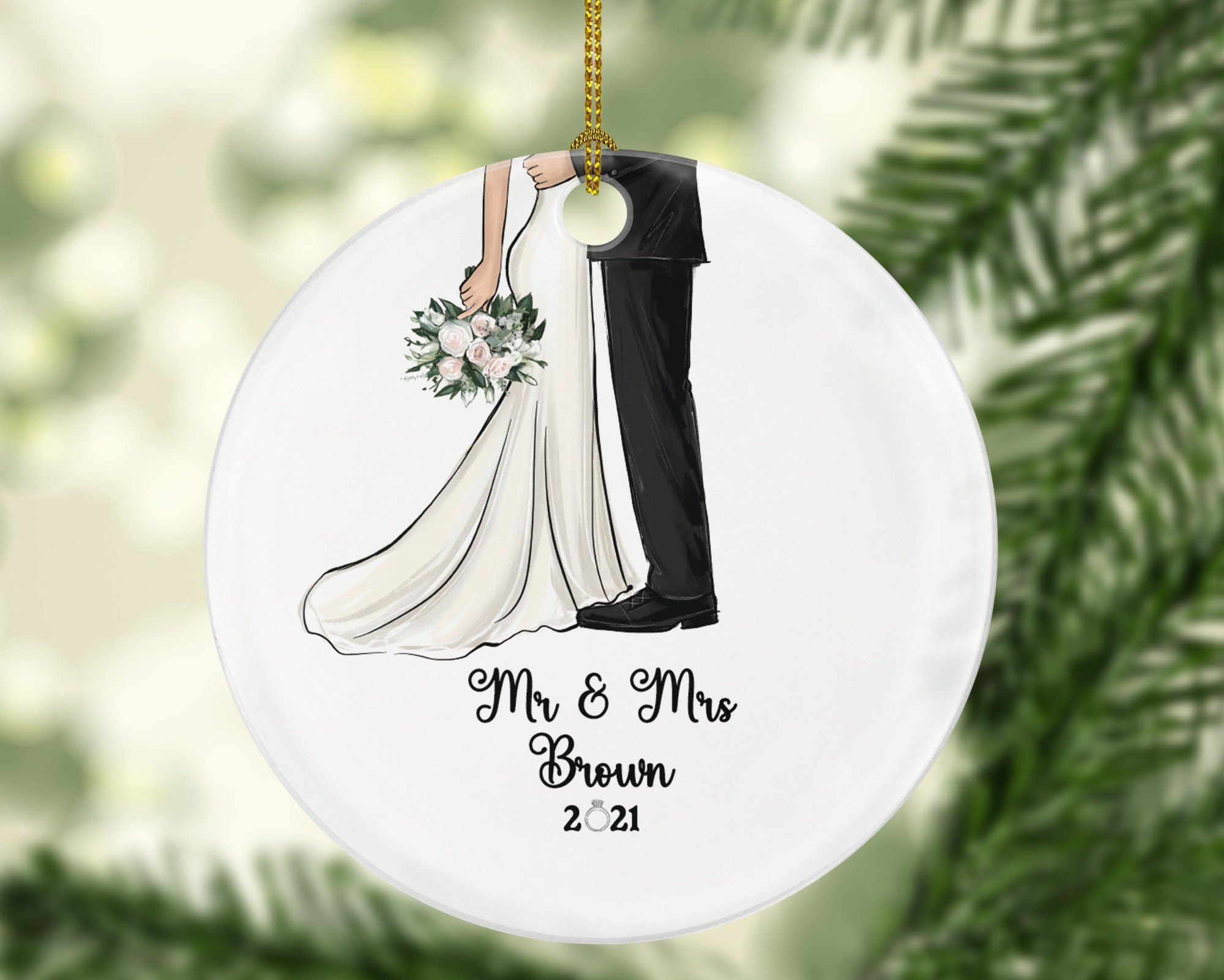 Mr & Mrs Wedding Couple Christmas Ornament Personalized - Newlywed Married Couple Our First Christmas Mr and Mrs. Gift - Bride Groom