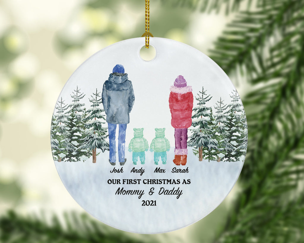 First Christmas as Mommy and Daddy of Twins Ornament - New Babies Parents Mother Father Mom Dad Gift Kid Child Our Family of 4