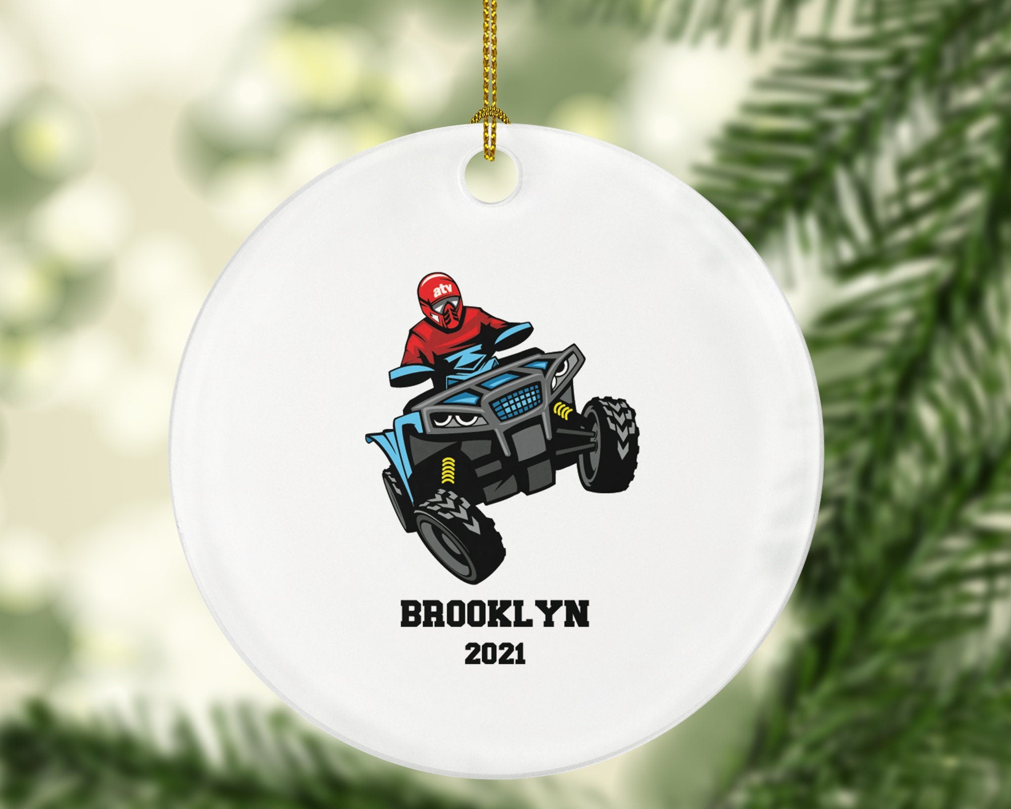 ATV Four Wheeler Christmas Ornament Personalized, Quad Bike Rider, 4 Wheeler UTV Gift