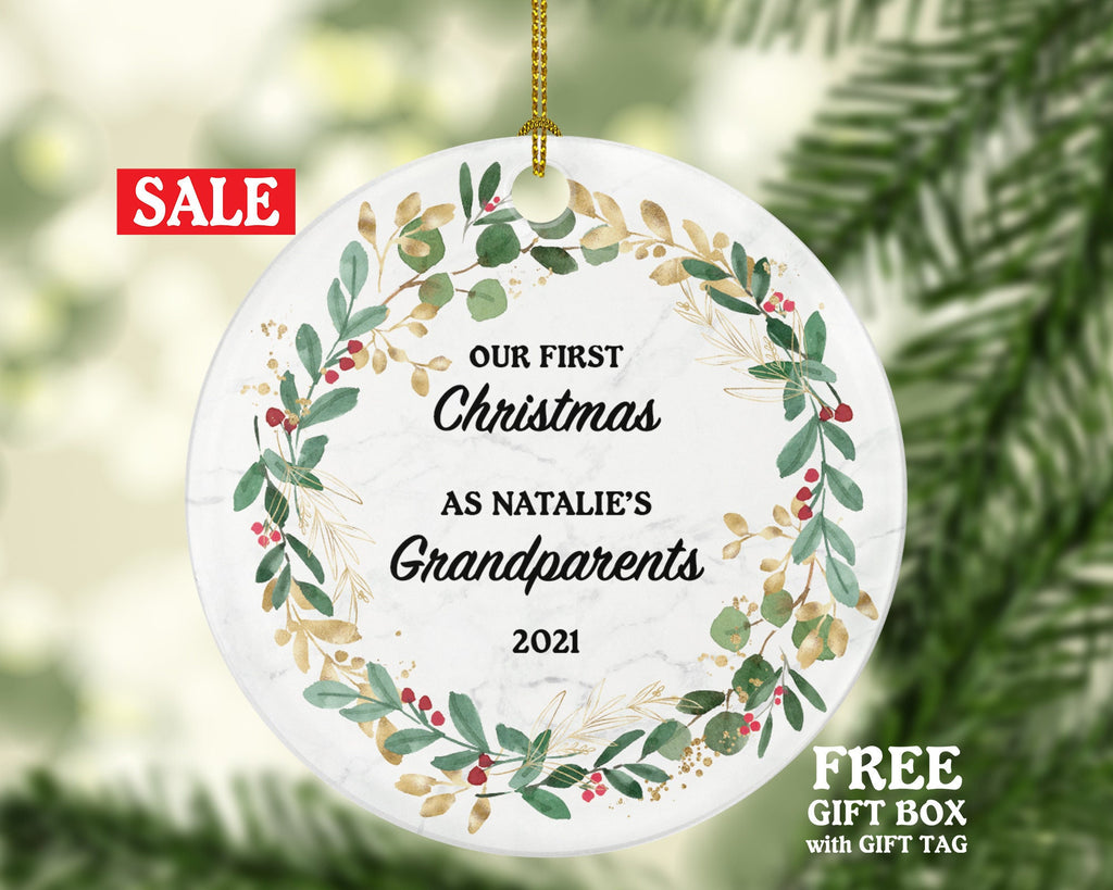 Grandparents First Christmas Ornament Personalized, As Grandma and & Grandpa Custom Gift First Christmas