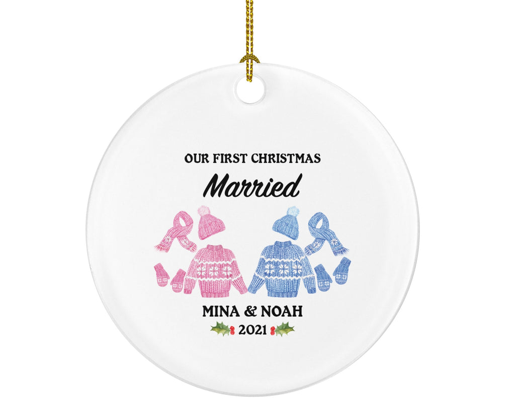 First Christmas Married Christmas Ornament - Personalized As Mr & Mrs Newlywed Wedding First Gift for a Couple Winter Outfits