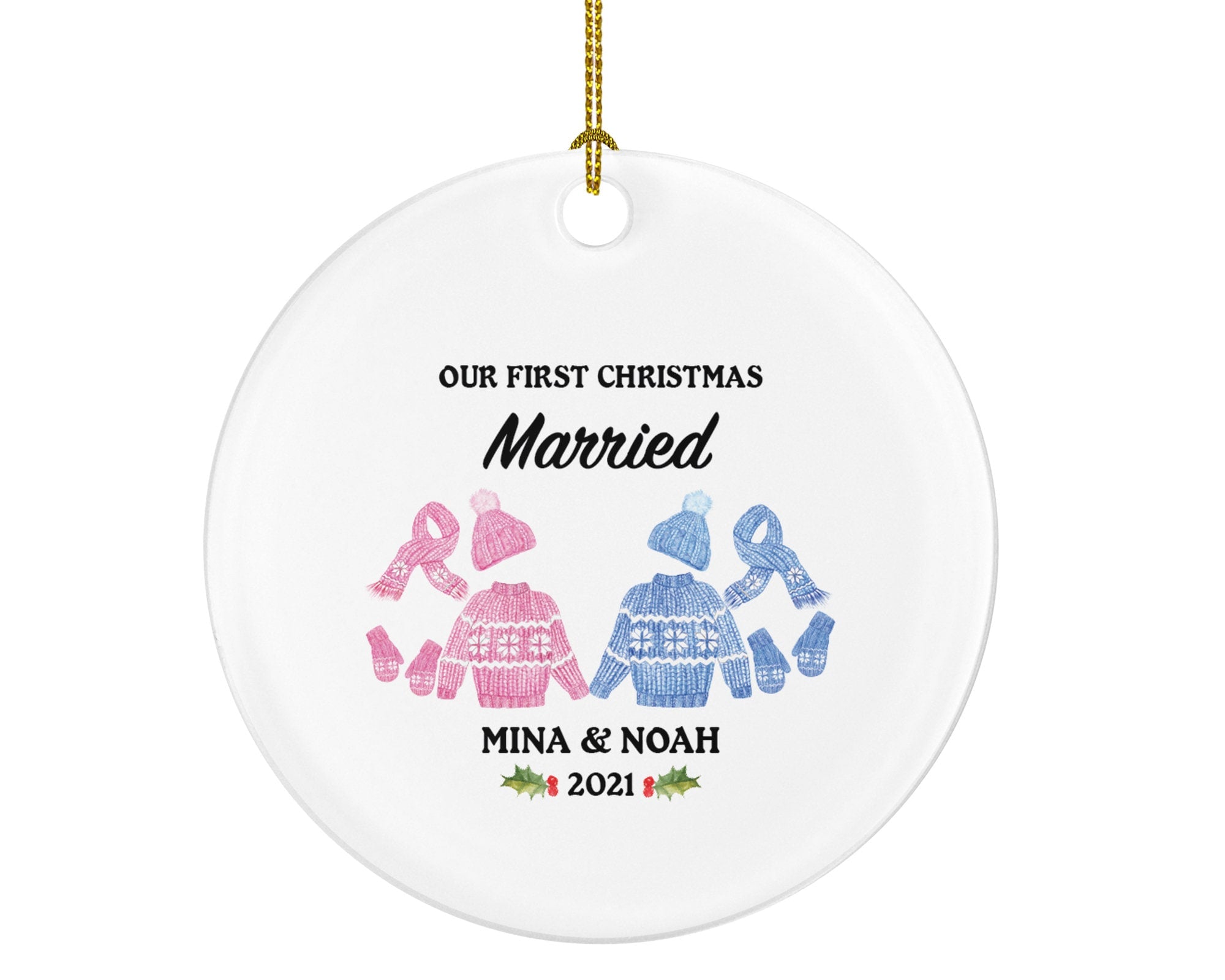 First Christmas Married Christmas Ornament - Personalized As Mr & Mrs Newlywed Wedding First Gift for a Couple Winter Outfits