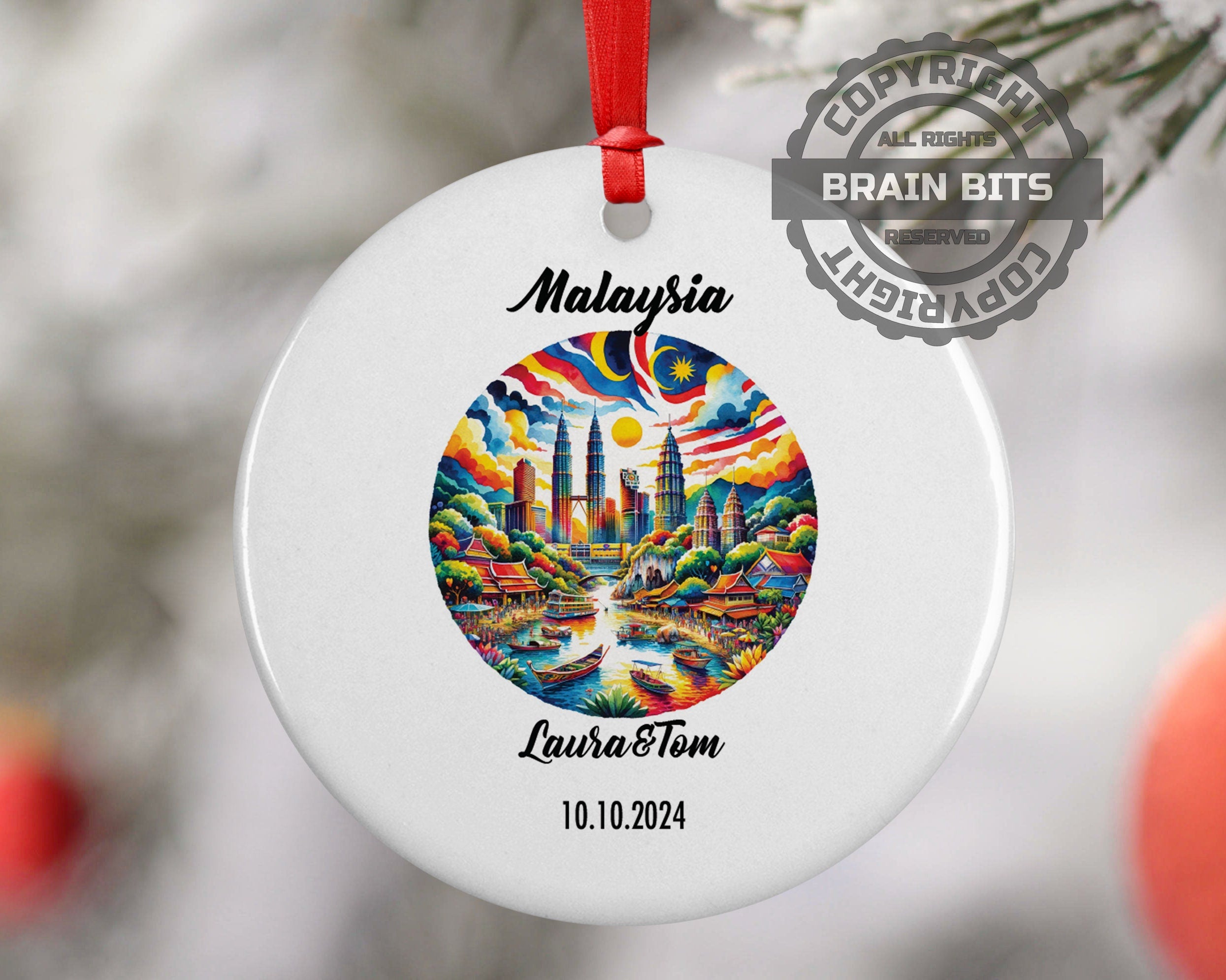 Malaysia, Asia, Ornament, Engagement, Married, Travel, Gift for Engaged Couple, Engagement Gift, Trip, Vacation Souvenir