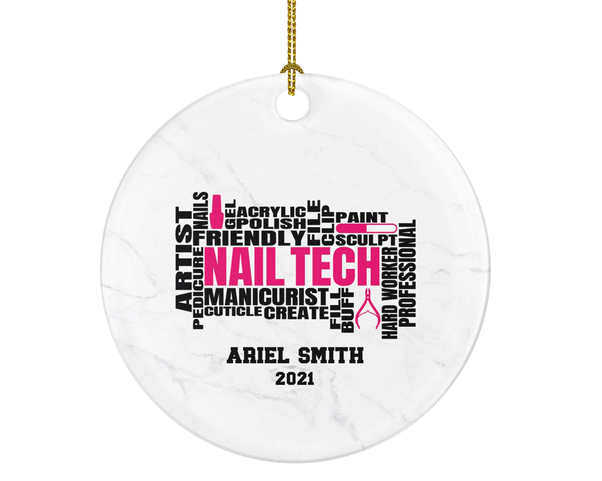 Nail Tech Christmas Ornament Personalized - Nail Care Technician Cosmetology Graduation Beauty Salon Owner Gift