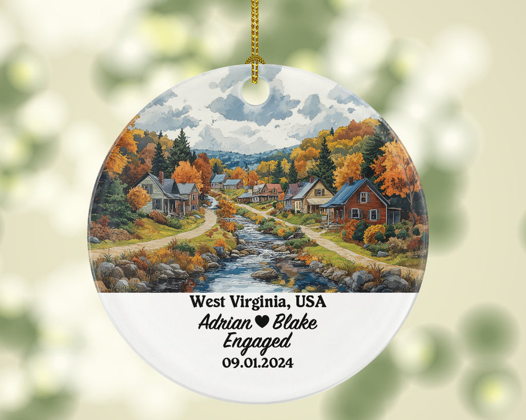 West Virginia Christmas Ornament Personalized - WV Engaged Married Family Together Couple Travel Honeymoon Engagement Marriage