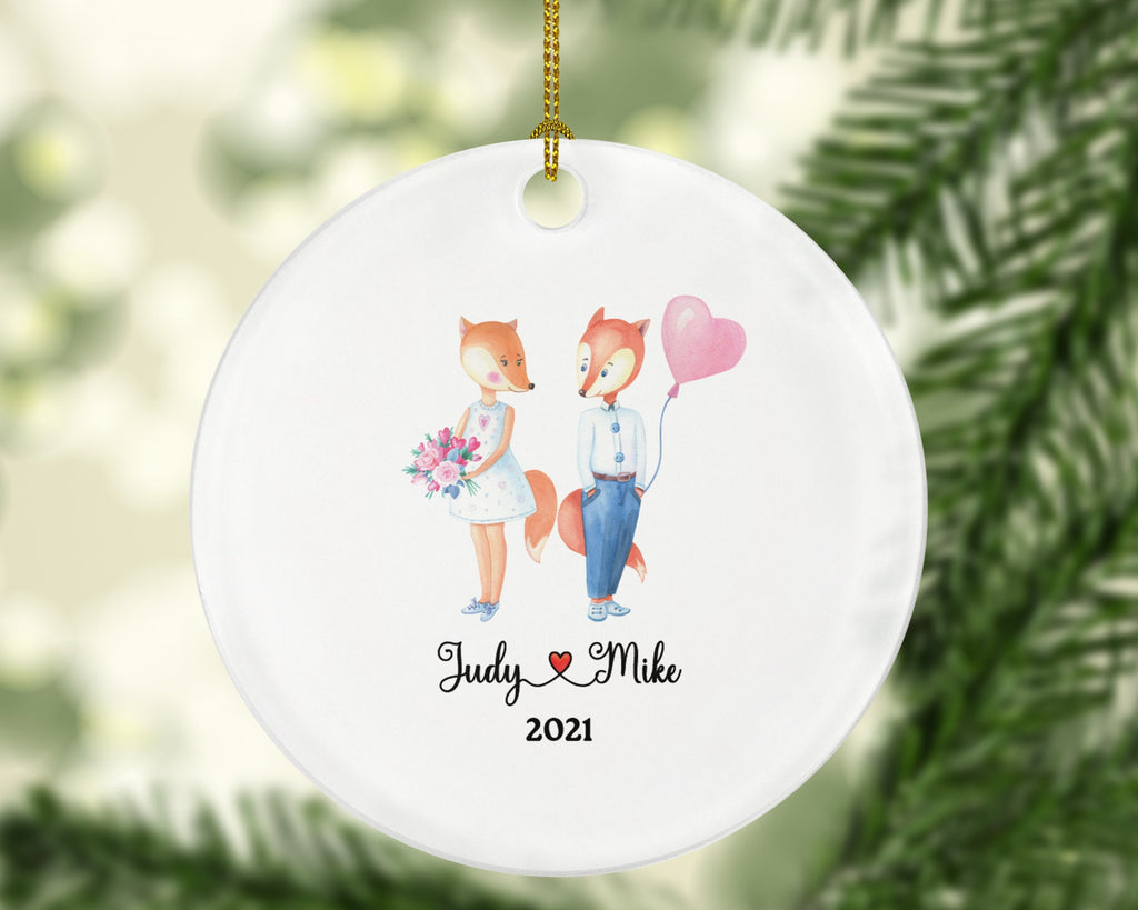Couple  Christmas Ornament Personalized - Valentines Together Lovers - New Fox Couple Gift Names and Year